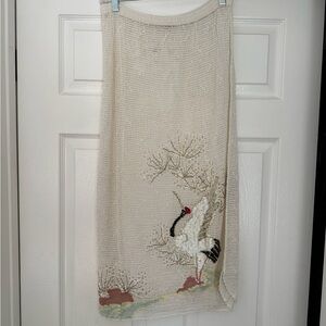 Lim’s Crochet Skirt with beaded crane from Arcade Vintage in LA.